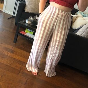 Maroon and White striped wide leg pants